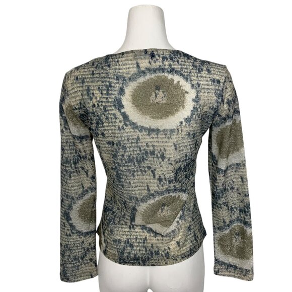 Future Ozbek Cardigan Sweater 42 US/8 Long Sleeve Button Front Shiny Knit Italy - Picture 2 of 12